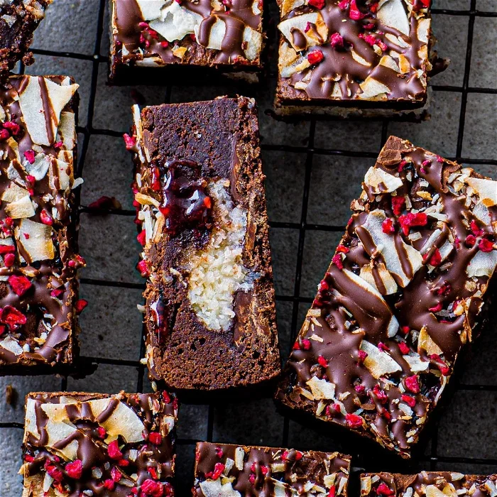 Raspberry and coconut brownie